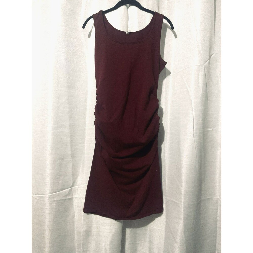 MISSUFE CHESTNUT BURGANDY BODYCON DRESS Large Ruched Sides Cotton Stretch NWT